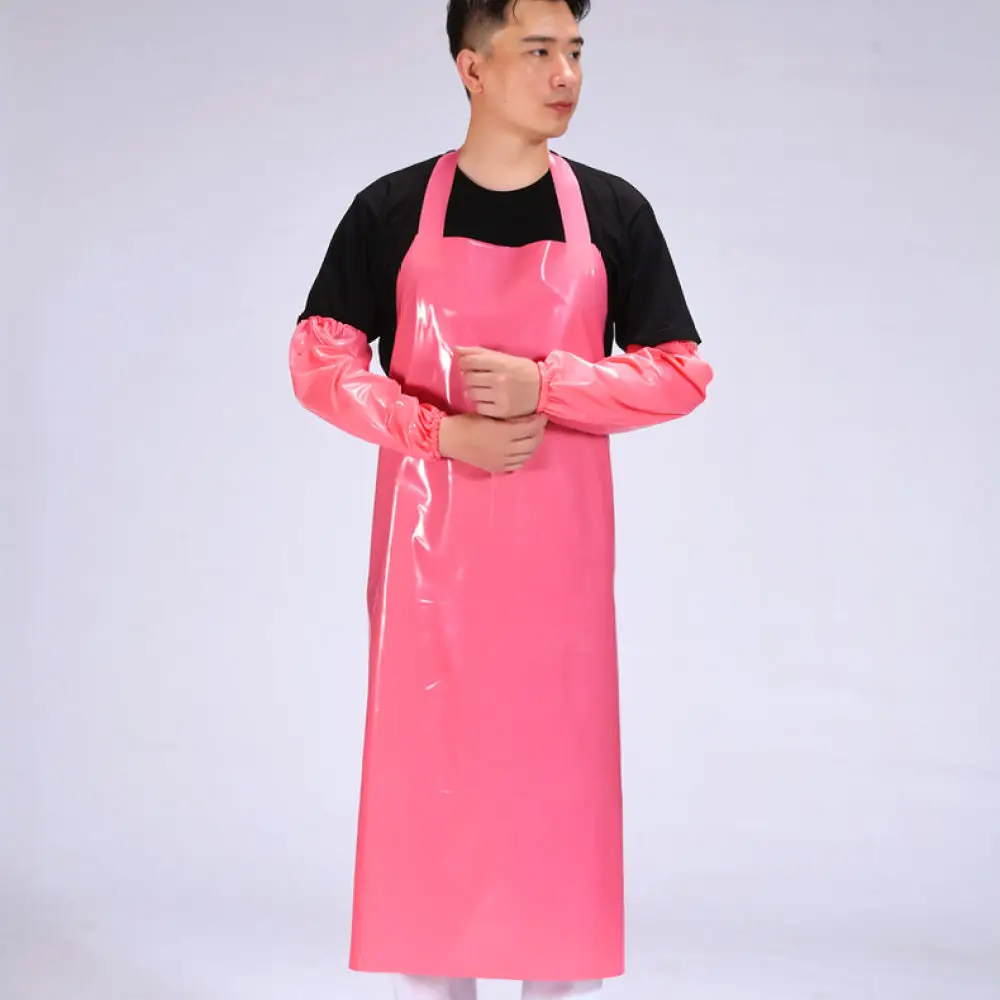 Durable Pvc Waterproof Apron Set With Sleeves Grease Resistant Protective Garment For Seafood Market Home Kitchen