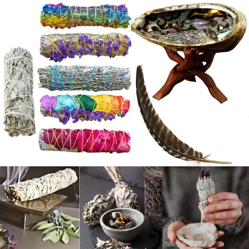 1pcs Incense White Sage Bundle Smudge Sticks Home Purification Smoky Grass Cleaning Reiki Meditation Energy Cleansing Bundles