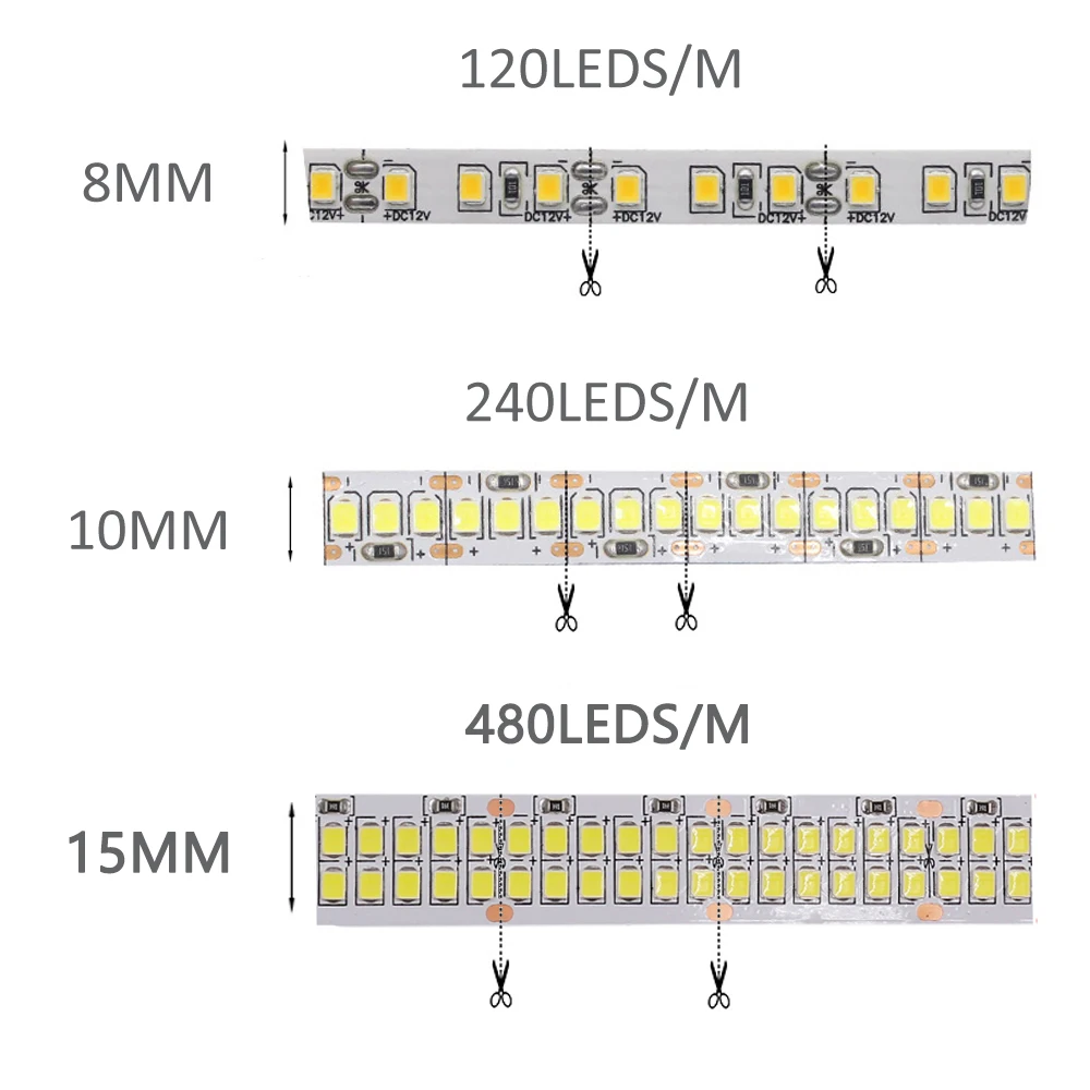 Tira de luces LED Flexible para decoración del hogar, cinta de luz LED de 12V, 24V, SMD 2835, 5M, impermeable, blanco cálido, 60/120/240/480 LED/M