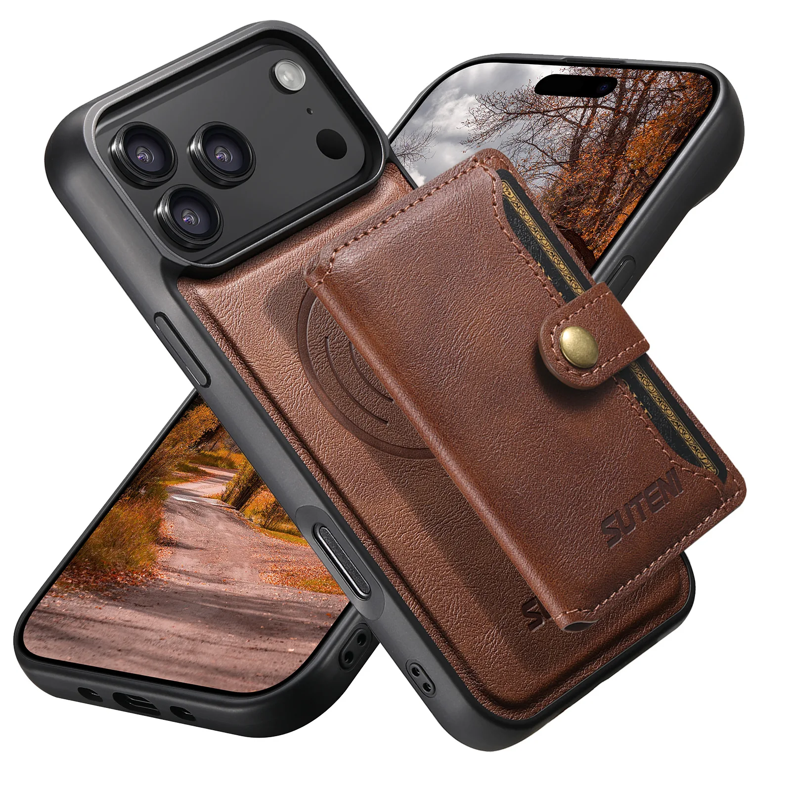 Card Holder Leather Magnetic Wireless Charging Pocket Cover For iPhone 12 13 14 15 16 17 18 Pro Max 16 Plus Wallet Phone Case