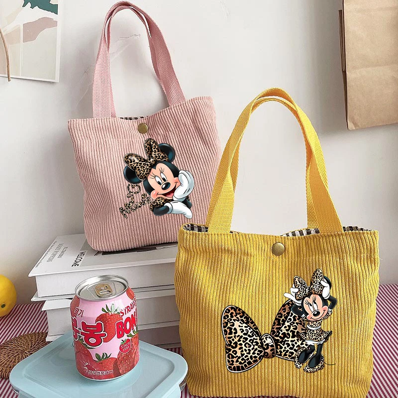 Minnie Mouse Women\'s ShoulderBag Cartoon Lady Crossbody Bags Messenger Tote Bag Female Corduroy Trendy Handbag Shopping Bag Gift