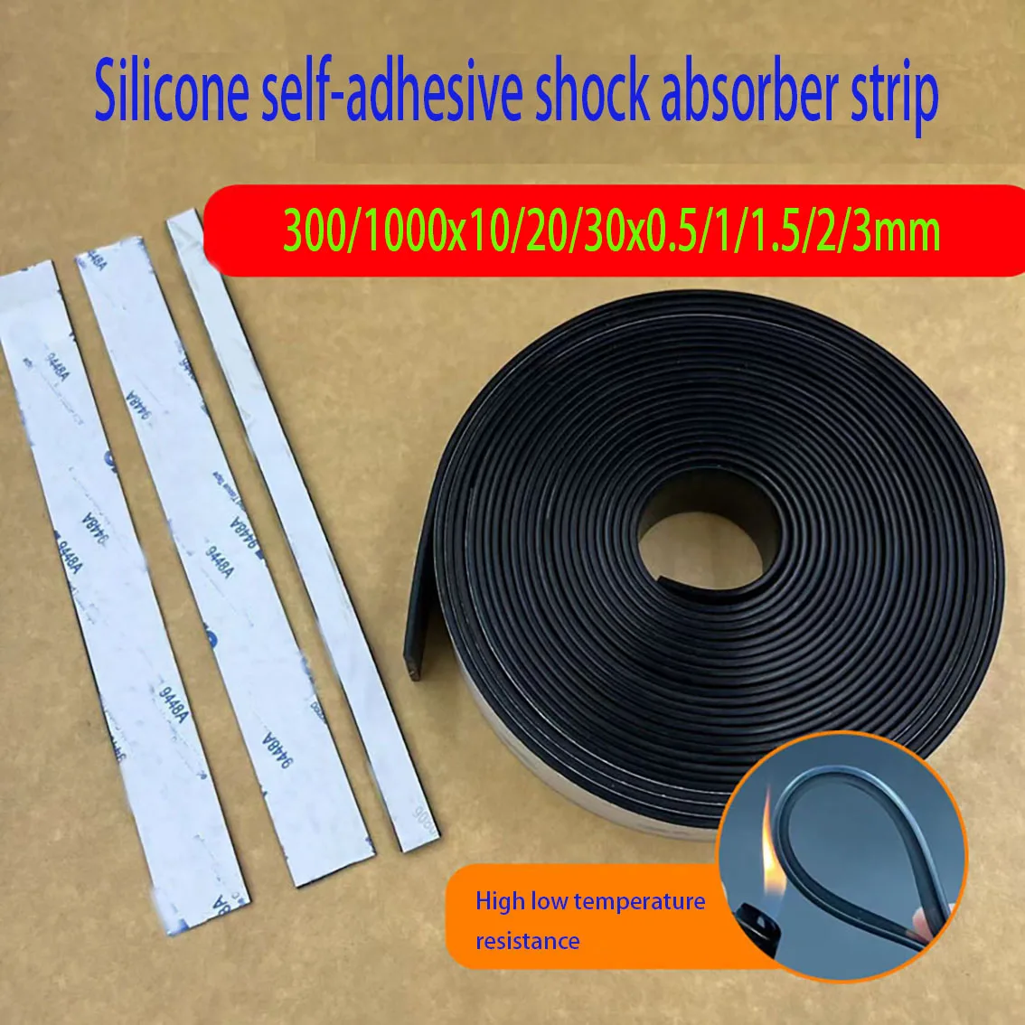 

300/1000mm Long Black White Single Sided Self-adhesive Silicone Strip For Shock Absorption and Anti Slip Sealing