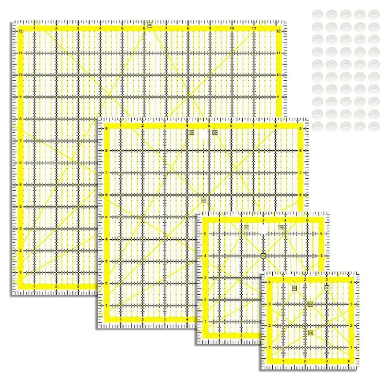 

4 Piece Quilting Ruler,Quilting Templates Acrylic Square Ruler (4.5X4.5In,6X6in,9.5X9.5In,12.5X12.5In) With Non Slip Rings