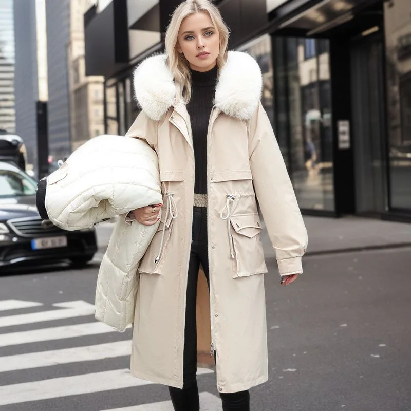 

Длинные женские парки, зимнее женское утепленное хлопковое пальто со съемной внутренней майкой, длинное пальто выше колена, женская хлопковая куртка