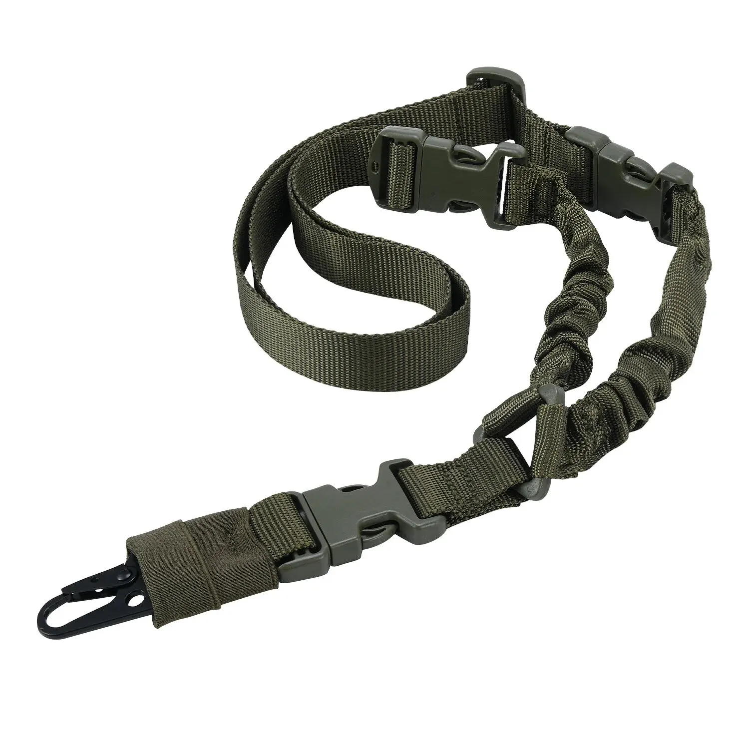 A Nylon Tactical Single-Point Sling With A Quick-Adjust Buckle, Suitable For Hunting And Outdoor Activities.