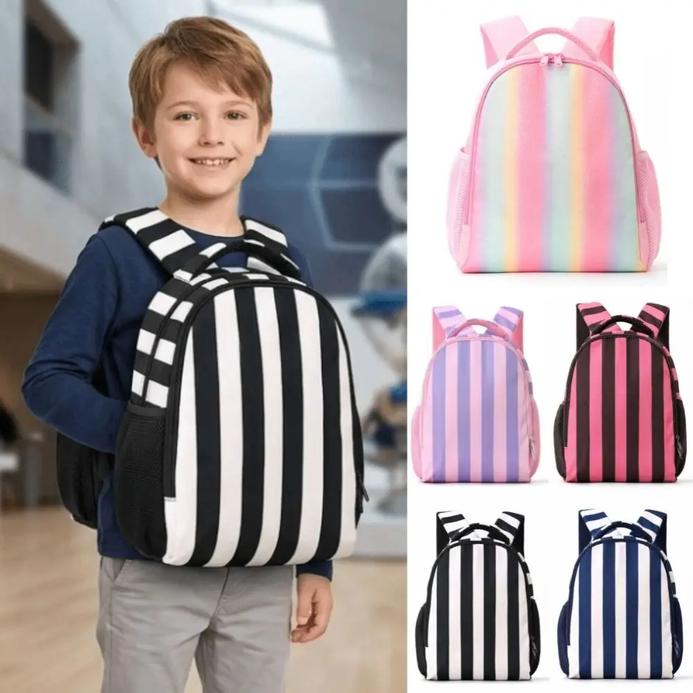 Fashionable Korean-style Striped Backpack Preppy Style Waterproof Large Capacity School Bag Cute Durable Rainbow Kids Backpack