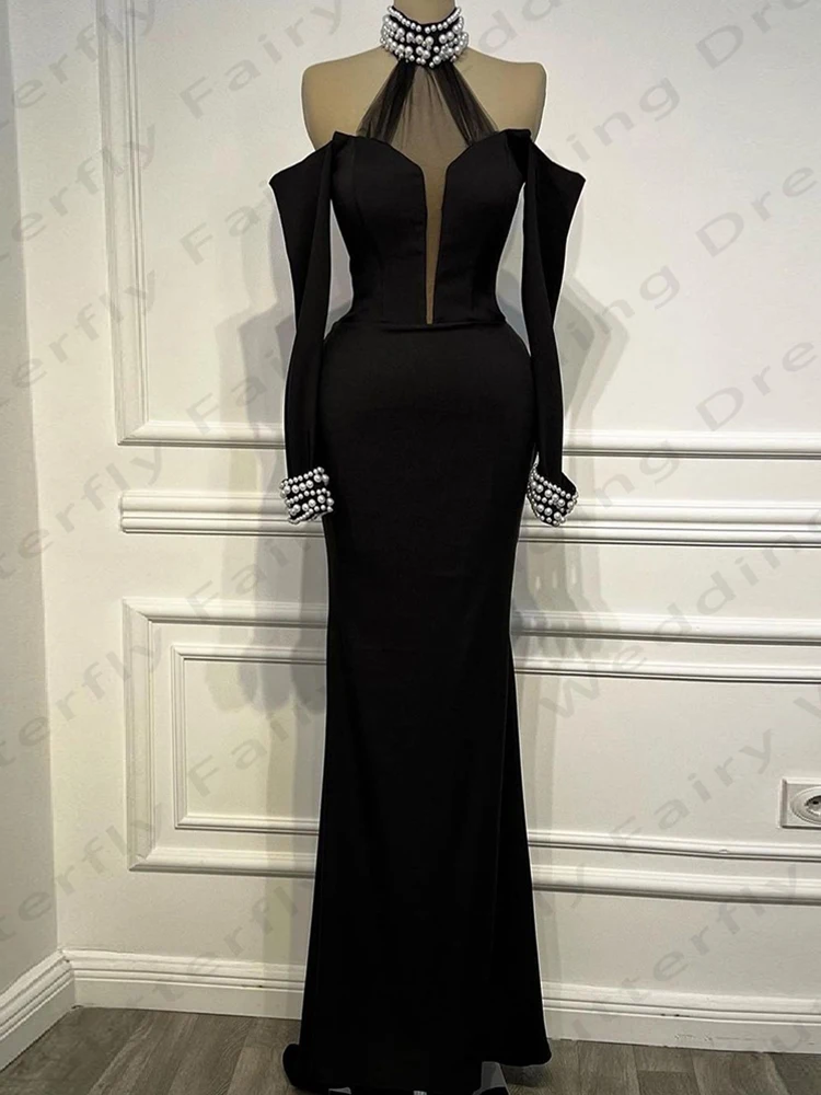 Gorgeous Black Women\'s Evening Dresses Elegant Long Sleeved Princess Prom Gowns Fashionable Celebrity Cocktail Party Dress Robe