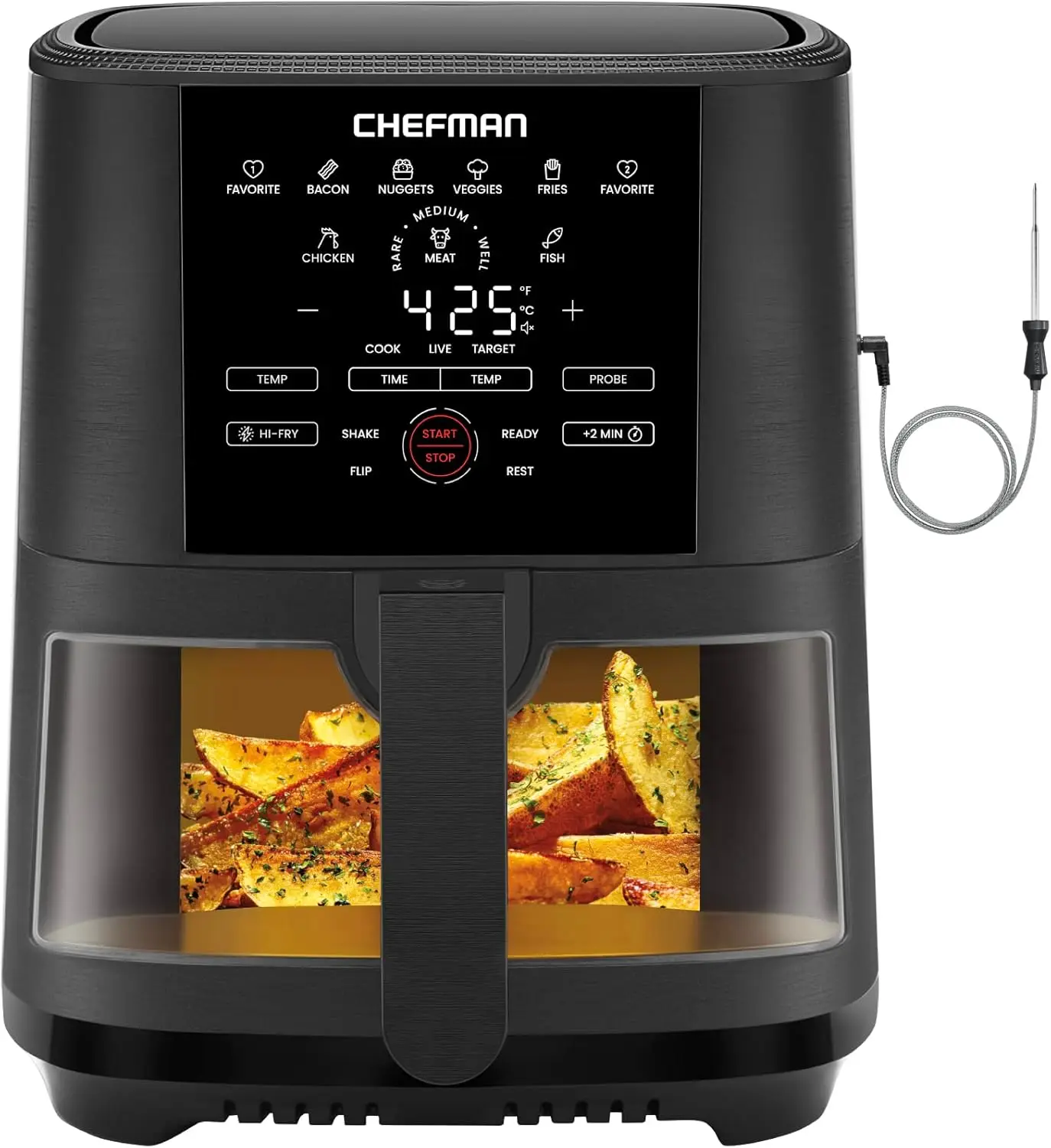 5-Quart Digital Air Fryer with Temperature Probe, 8 Customizable Cooking Presets, Large Easy-View Window, Give Your Food an Extr