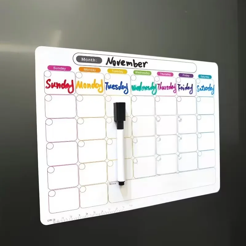 Reusable Magnetic Fridge Calendar, Dry Erase Monthly Whiteboard Planner with Marker for Kitchen
