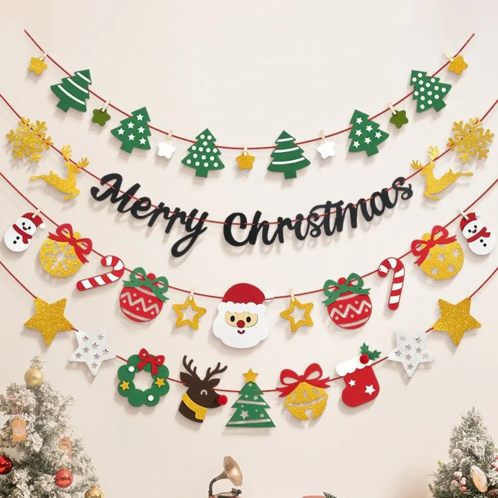 Felt Christmas Banner Red Green Elk Design Felt Christmas Banner Hanging Ornament Santa Design Xmas Pull Flag Christmas Party