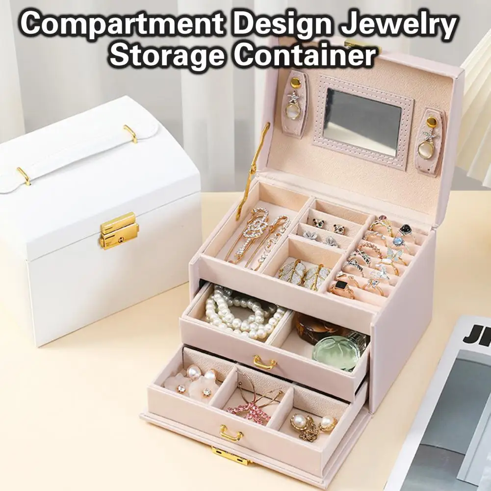 Jewelry Box Detachable Baffle Three Layers Jewelry Case Removable Drawer Non-slip Handle Jewelry Holder Jewelry Organizer