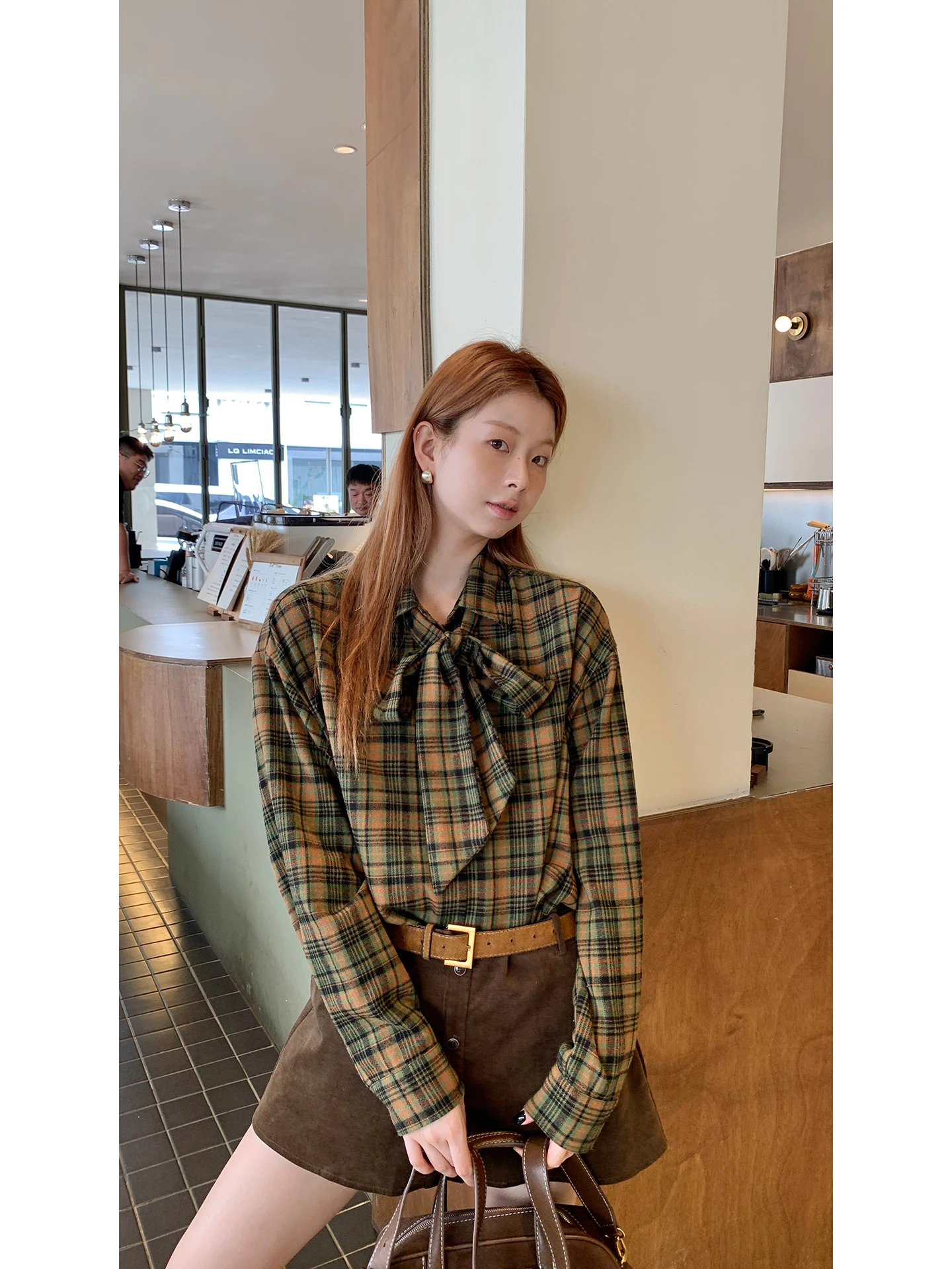 

Женская модная клетчатая одежда в красный горошек irt Long Sve, внутренняя одежда, осень-зима, хлопок, прямой воротник, классический Sle Faion...