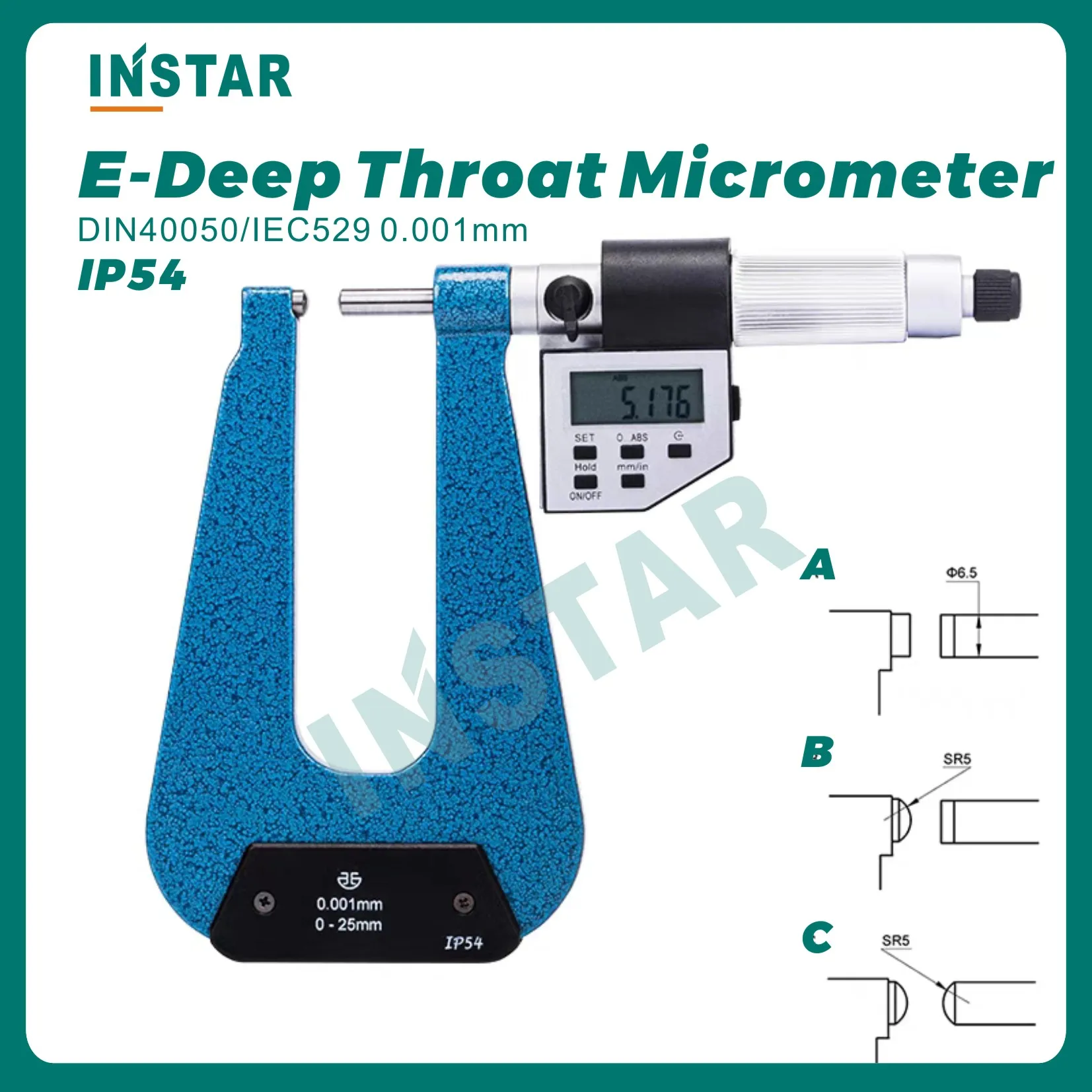 Electronic Deep Throat Micrometer 0-25mm 0.001mm Industrial Quality DIN40050/IEC529 Outside Micrometer 25-50mm Caliper Gage