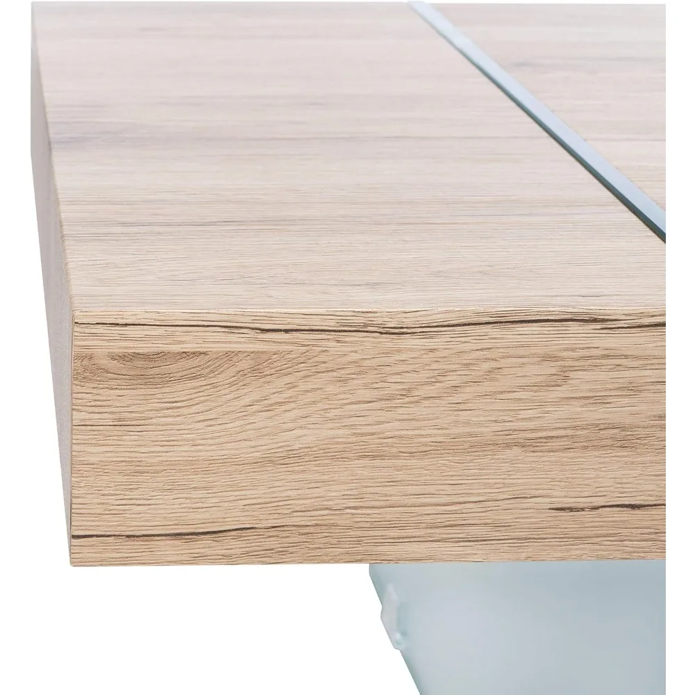 Home Collection Jacob طاولة القهوة العائمة المستطيلة الحديثة COF7001C، 43.3 بوصة عرض × 23.6 بوصة طول × 15.7 بوصة ارتفاع، أرجل طبيعية/زجاجية