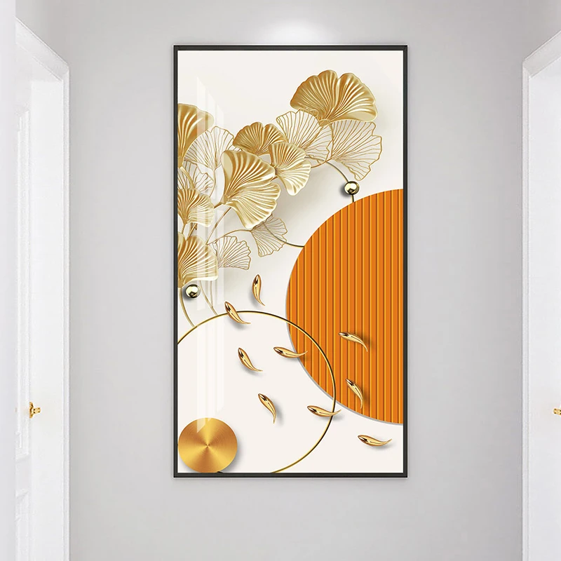 Ginkgo Biloba Leaves Nine Koi Fish Canvas Painting Modern Abstract Geometry Poster Prints Wall Art Picture For Living Room Decor