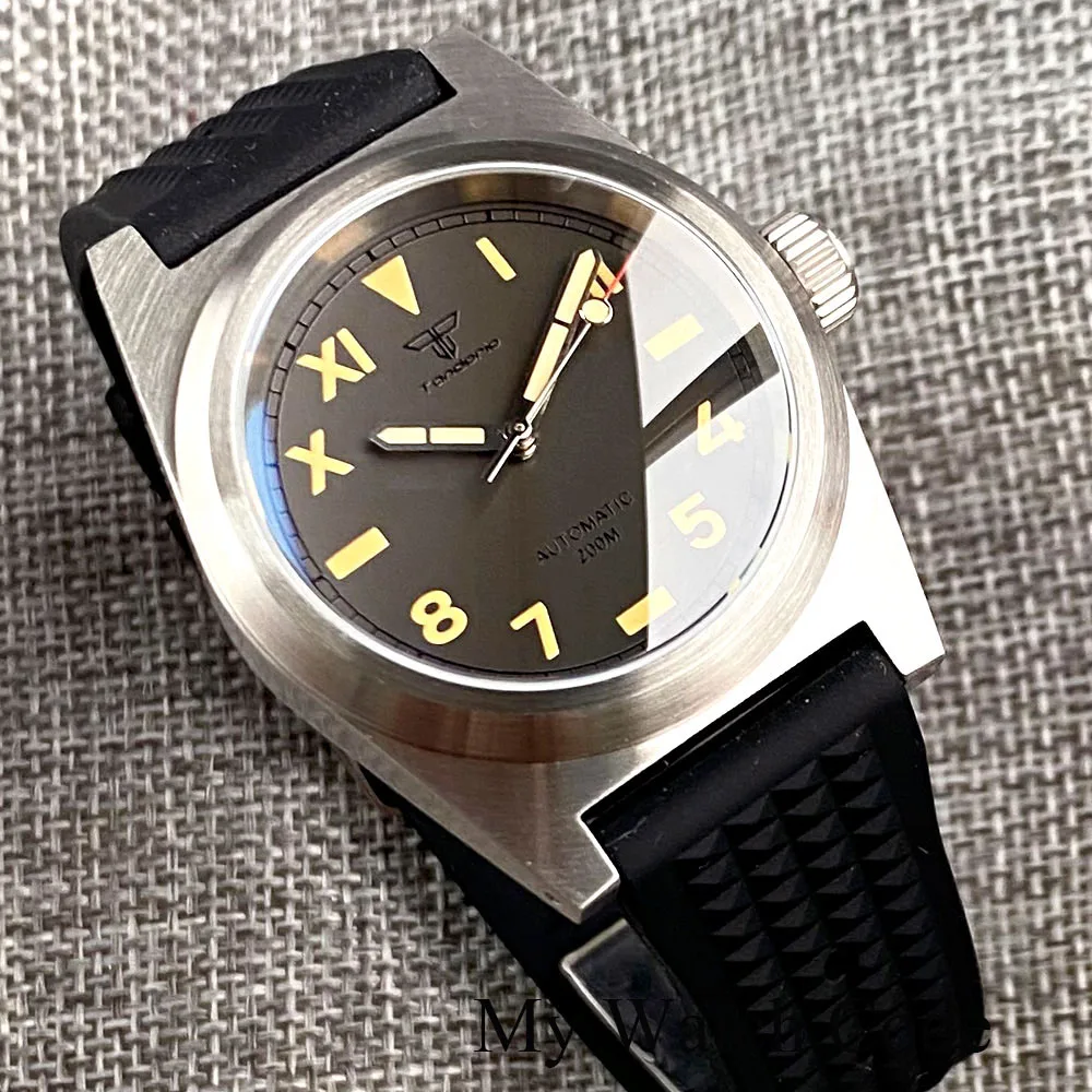 Tandorio Diver Pilot Watch 38mm Vintage California Automatic Watch for Men Gun grey Dial NH35A pt5000 AR Domed Sapphire Crystal