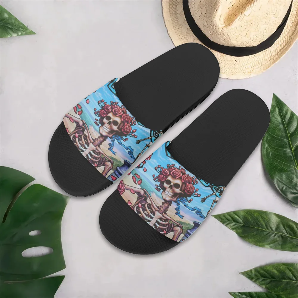 INSTANTARTS Vintage Floral Skull Design Flip Flops Female Brand Design Cozy Slippers Slides Four Season Platform Couples Sandals