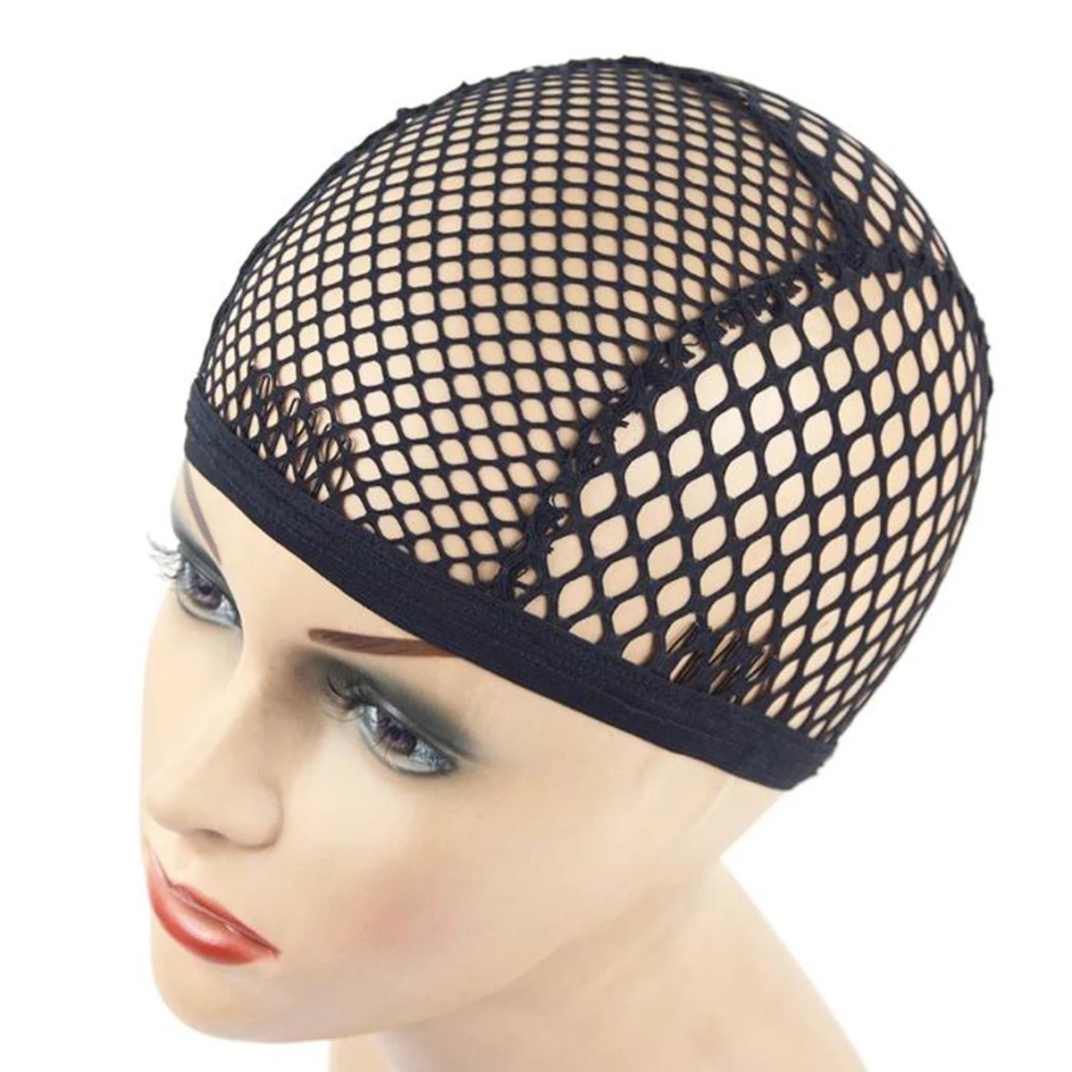 2pc Black/Blonde 4 clips Stretch Mesh Cap Big Hole Weaving Cap for Making Wigs