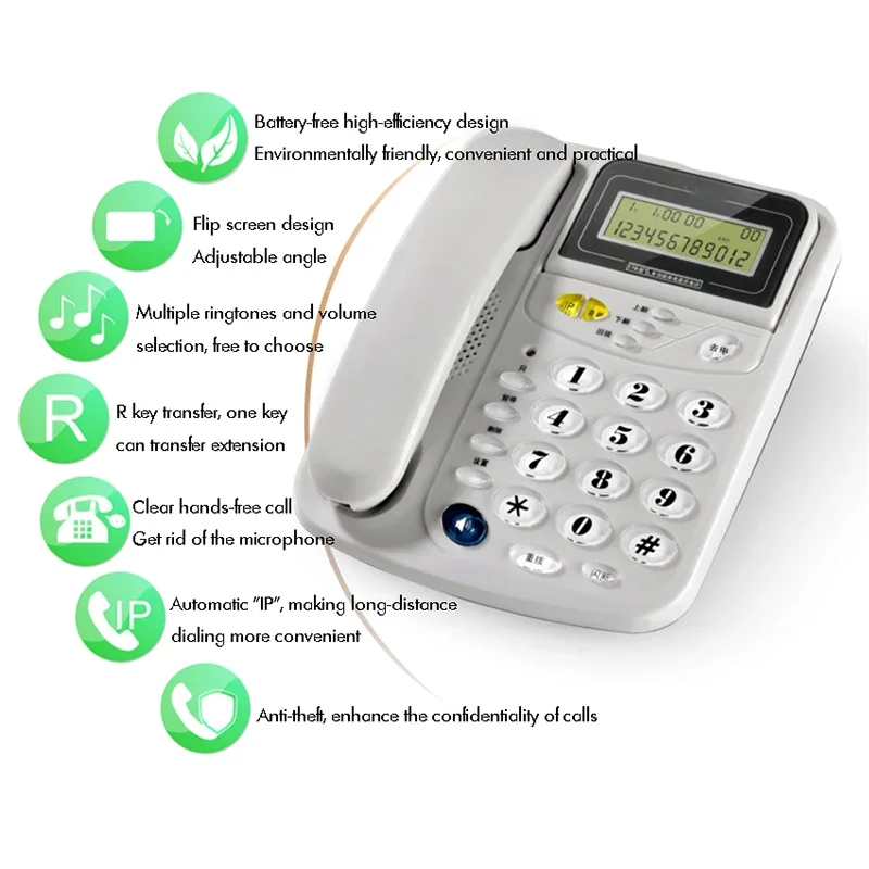 Caller ID Home Landline with Loud Ringtone for Elderly, Corded Desk Phone, Wall Mountable Fixed Landline Telephone