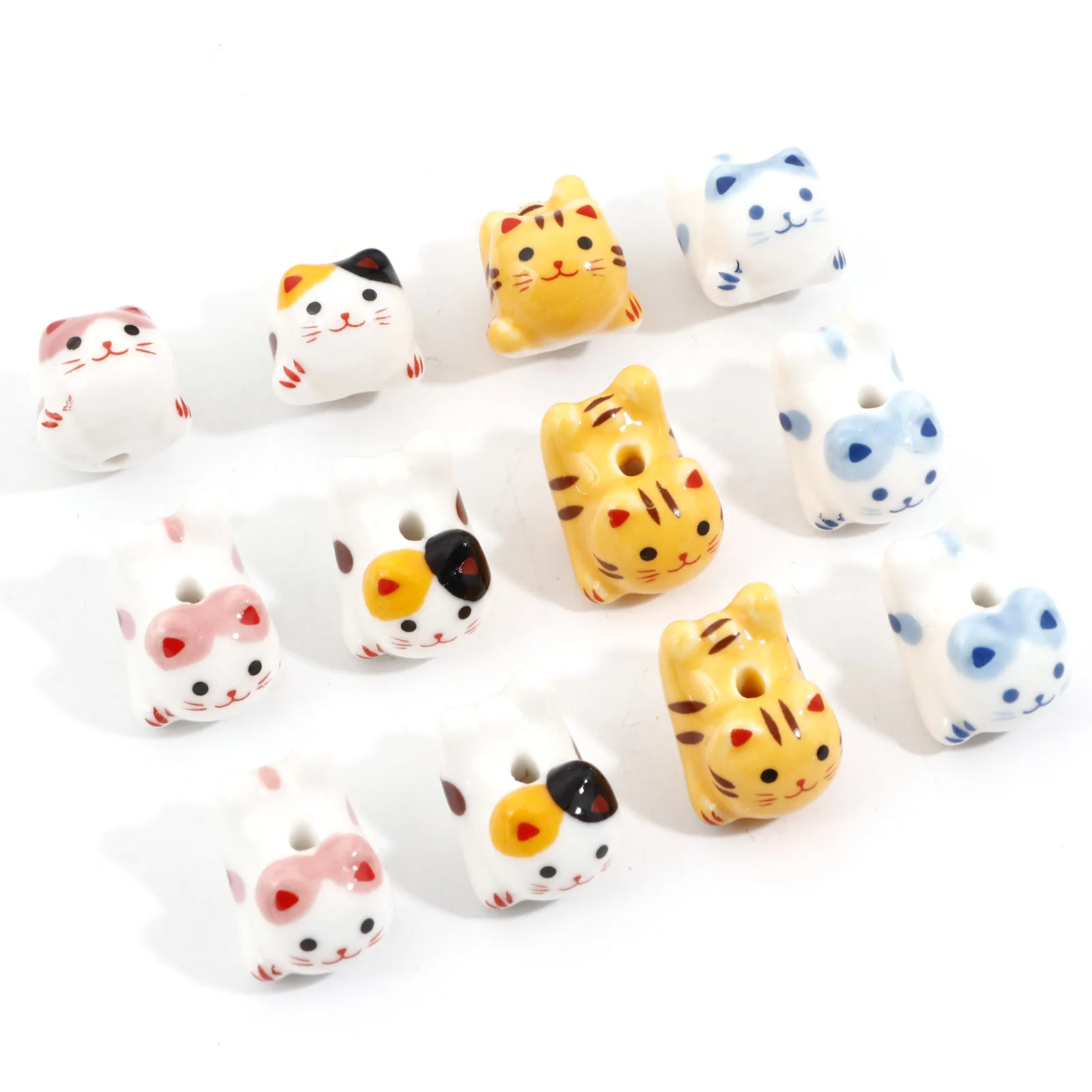 Cute 3D Cat Animal Ceramic Beads For DIY Charm Jewelry Making Bracelets Necklace About 21mm x 16mm, Hole: Approx 2.4mm, 2 PCs