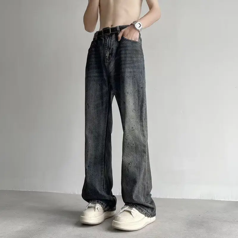 

Мужские джинсы в стиле хип-хоп из Гонконга с принтом, модные длинные брюки в уличном стиле, повседневные, из смесового хлопка и полиэстера, с возможностью индивидуального заказа