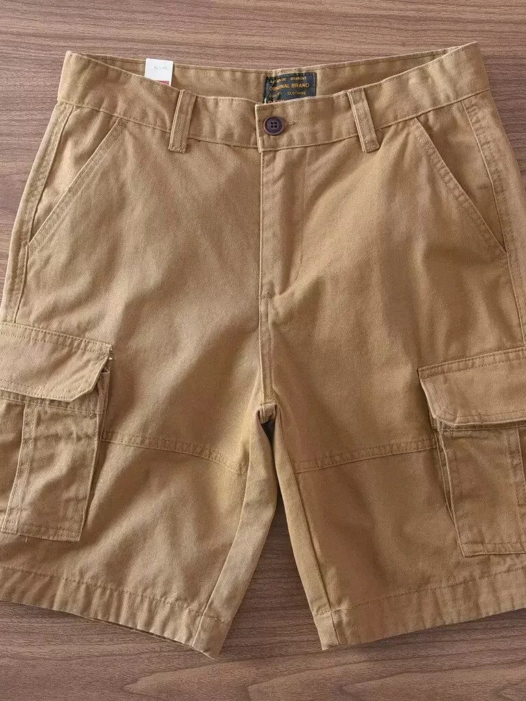 Retro American Cotton Workwear Shorts Men's Outdoor Wear Resistant Five-Quarter Length Casual Versatile Multi-Pocket Mid-Waist
