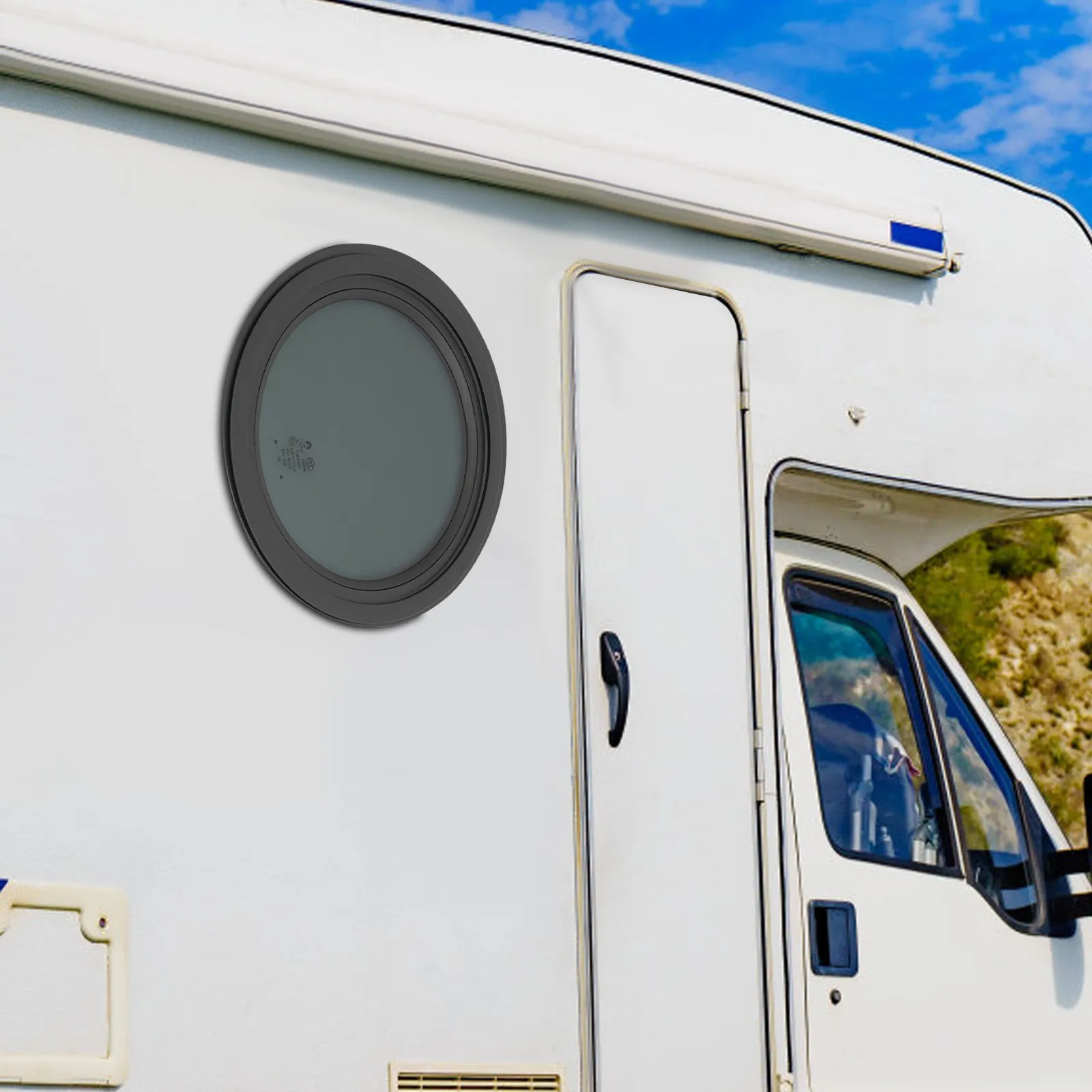 نافذة ثابتة مستديرة RV مقاس 12 بوصة من سبائك الألومنيوم باللون الرمادي الدخاني لمقطورة شحن التخييم #3