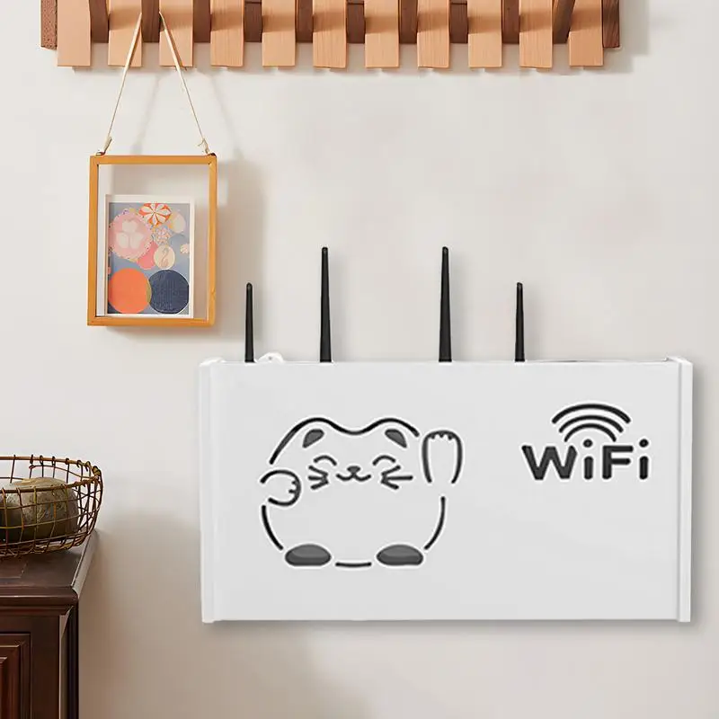 Router Storage Box Fortune Cat Hollow Router Hider Box No Drilling Router Rack Space-Saving WiFi Box For TV Set-Top Boxes Remote