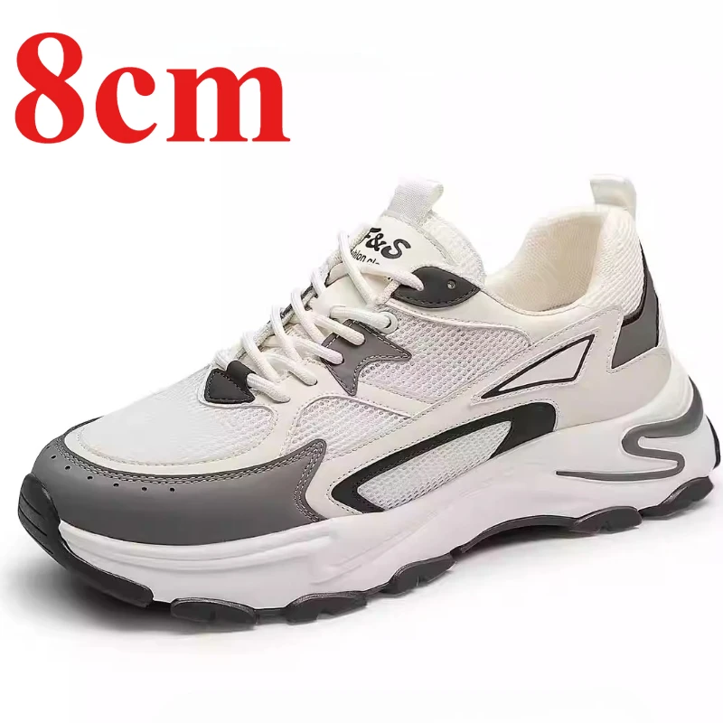 8cm Heightening Shoes for Men's Casual Sneakers Spring/Summer Breathable Sports Shoes Thick Soled Height Increasing Daddy Shoes