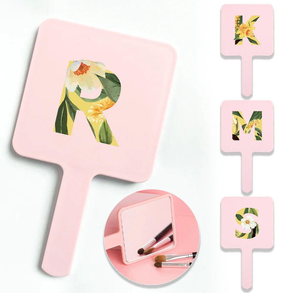 

1pc Compact Square Handheld Mirror Great For Quick Touch-Ups And Detailed Makeup Application Initial Name 26 Letters Pattern