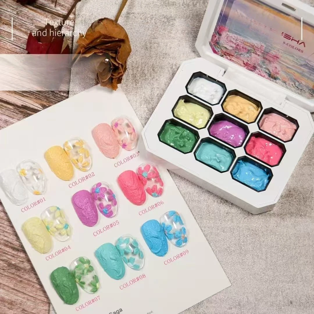 Macaron ยิปซั่มเล็บเจลสีชมพู 3D ประติมากรรมยิปซั่มเล็บเจลสร้างสรรค์ทรายดอกไม้การสร้างแบบจําลองเล็บ UV เจลเคลือบเงา