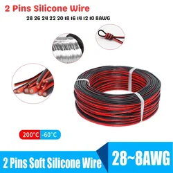 28awg-8awg Heat Resistant Red Black 2Pin Flexible Silicone and Oxygen Free Tinned Copper Wire for LED Strip Lighting Automotive