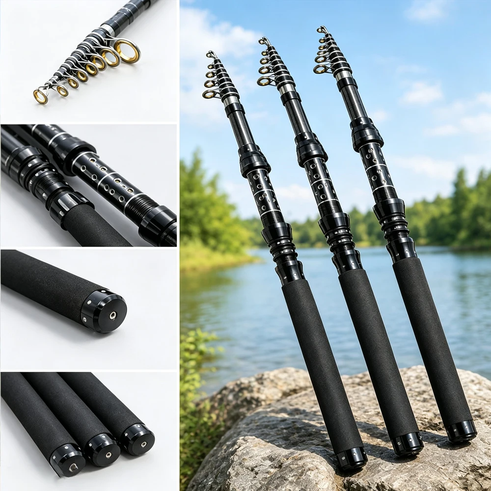 Fishing Rod Telescopic - 1.8/2.1/2.4/2.7/3.0M 伸縮式トラベルフィッシングロッド カーボン製延長ハンドル付き 高品質ポータブル海釣り竿