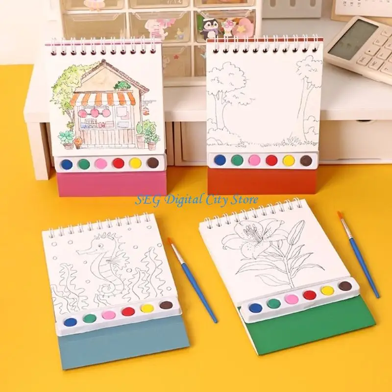 Picture 4: U75B Kids Doodling Book with Watercolor Paint and Brush for Kid Beginner Sketching