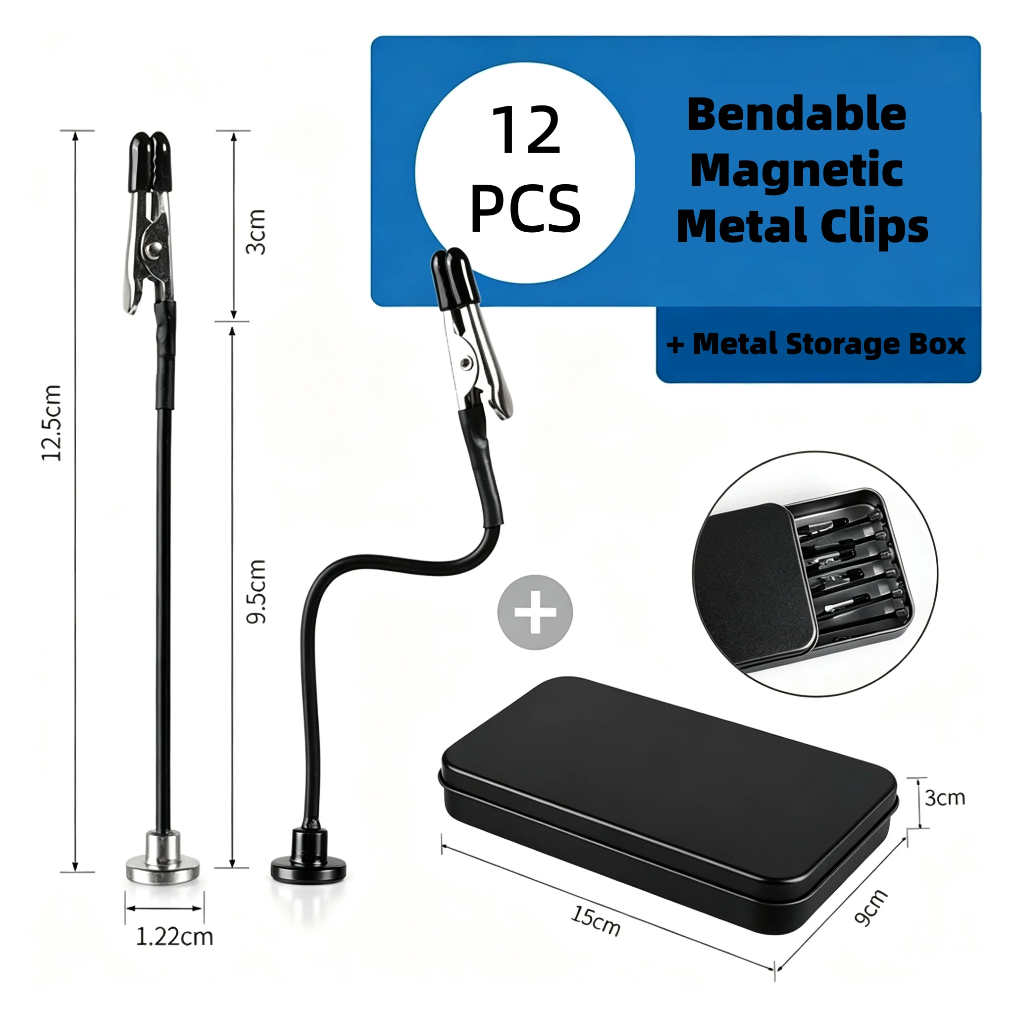 12 Stück Magnetische Modell-Malerei-Halter-Clips 360° Biegsamer Schwanenhals-Krokodilklemme mit Optionaler Metall-Aufbewahrungsbox – Detail 7