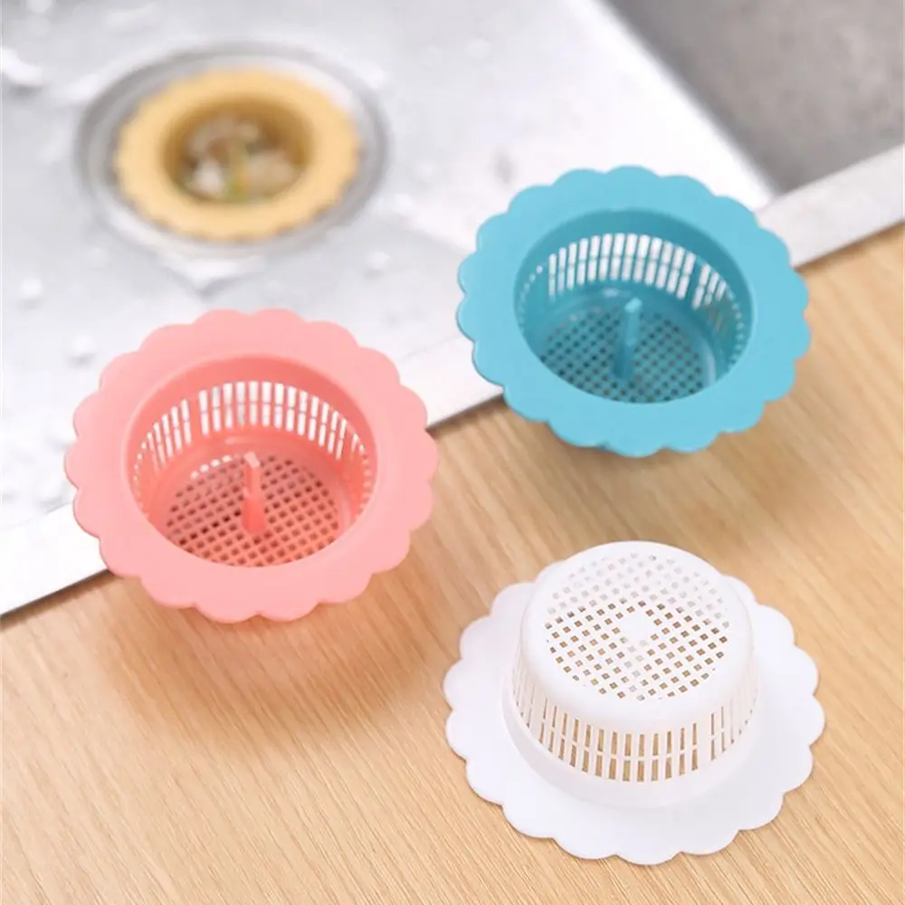 Practical PP Sink Drain Strainer Flower Shape Cylindrical Handle Hole Filter Hair Catchers Bathtub