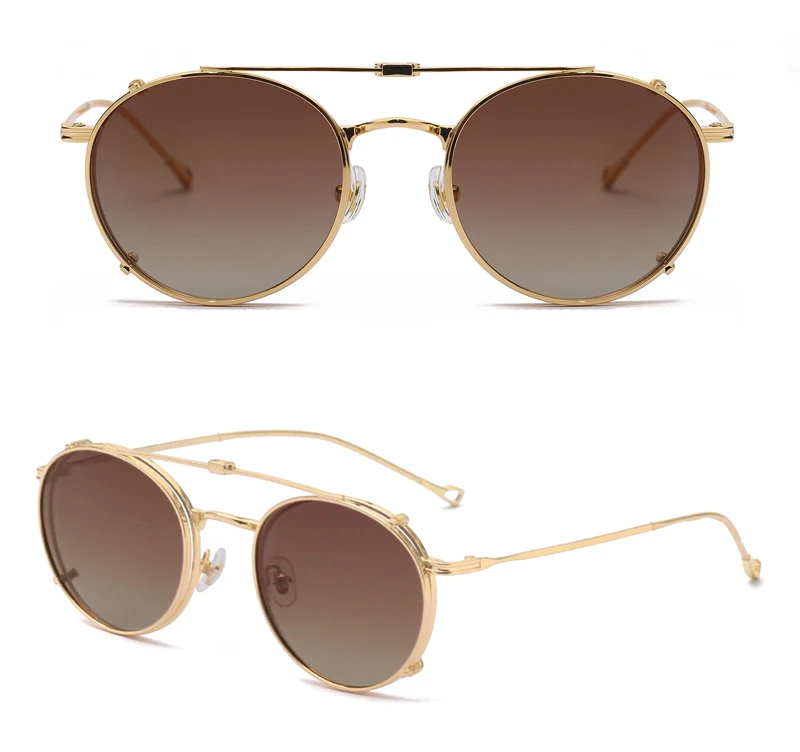 Kachawoo Polarisierte Sonnenbrille mit rundem Rahmen für Herren und Damen, Metall-Sonnenbrille, Retro-Klappbrille, Gold, Braun, Schwarz, Geburtstagsgeschenke – Detail 9