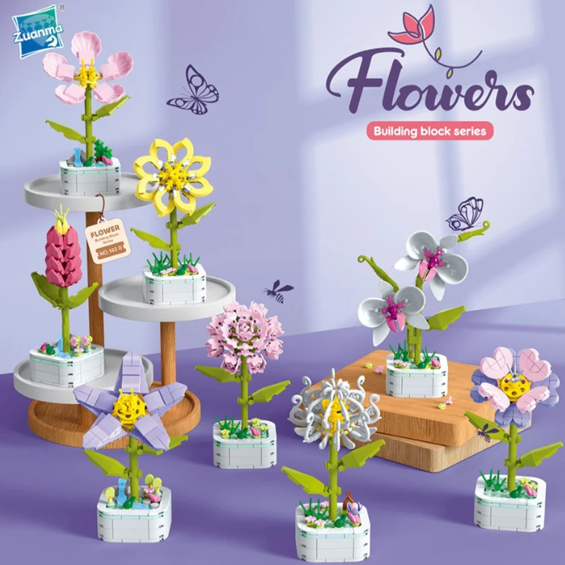 Assembling building blocks, children's toys, gifts, desktop eternal flowers DIY building block toys