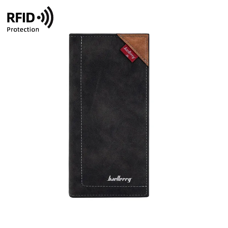 Baellerry Men's Business Long Zipper Wallet High Quality Pu Leather Wallet RFID Blocking Clutch Bag Credit Card Holder Purse Man