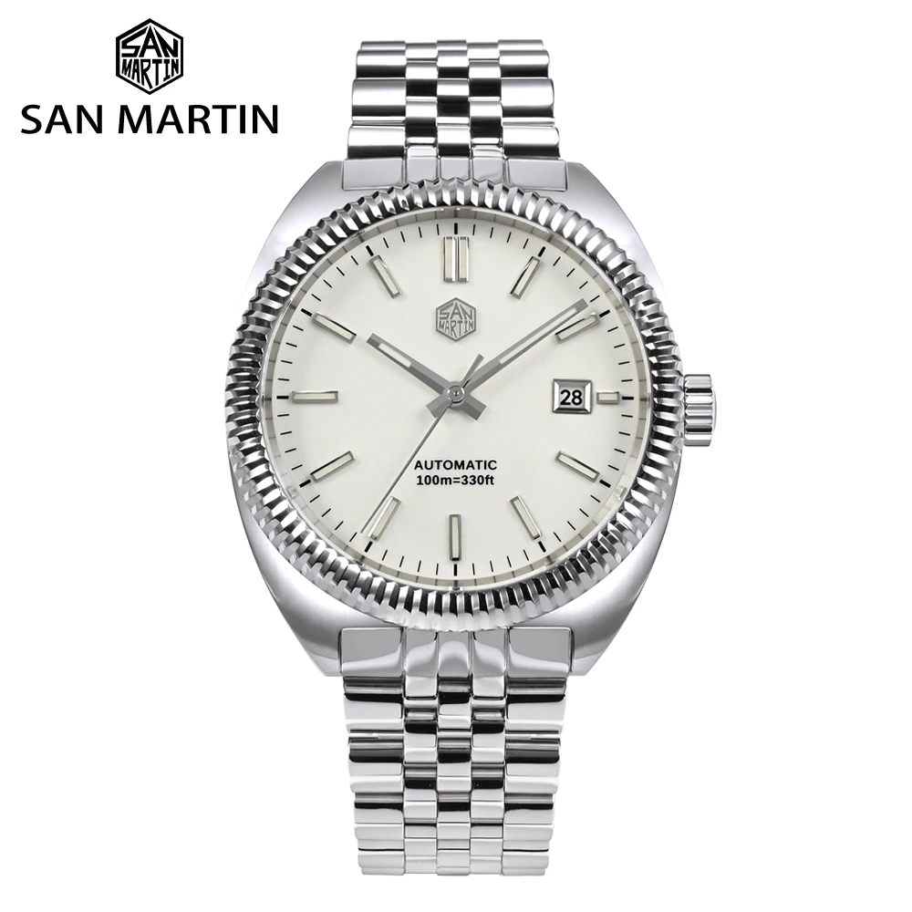 San Martin 40mm Sport Style Enamel Dial Original Design Luxury Men Watch YN55 Automatic Mechanical Sapphire 100m SN0069 Reloj