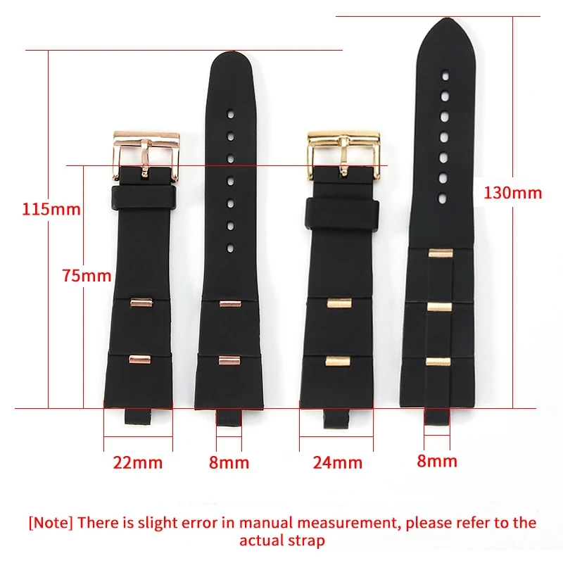 For BVLGARI ALUMINIUM 8mm Convex Watch Strap Band 8* 22mm 8*24mm Foldable Wristband Rubber Replace Accessory Bracelet with Tool