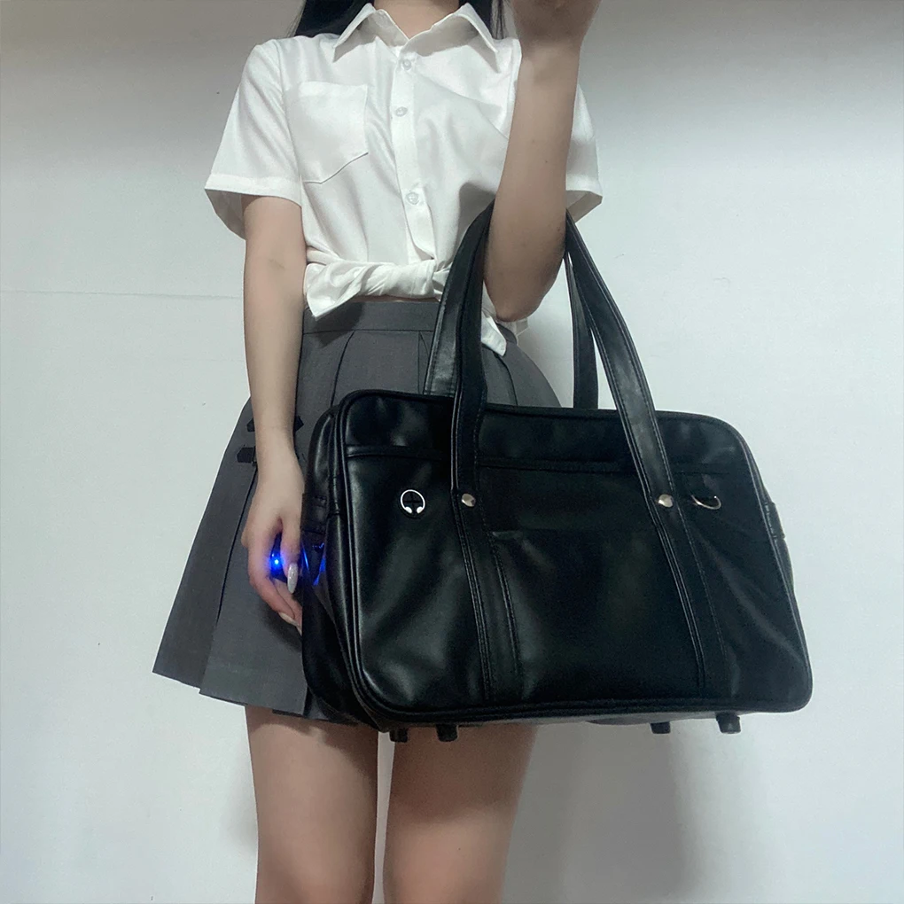 Tas Bahu Gaya Preppy Jepang Kulit PU Tas Seragam JK Wanita Tas Tangan Anak Perempuan Tas Tote Itabag Tas Selempang Warna Murni
