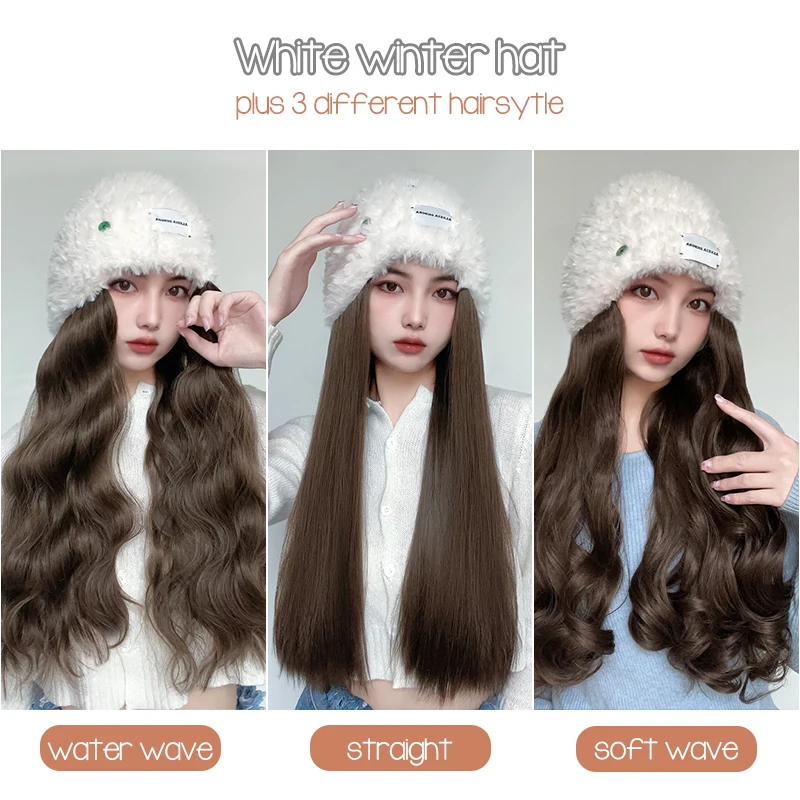 Hat Wig Women Winter Synthetic Velvet Bucket Hats Hair extension Natural Hair Color Daily Wear Wigs Autumn