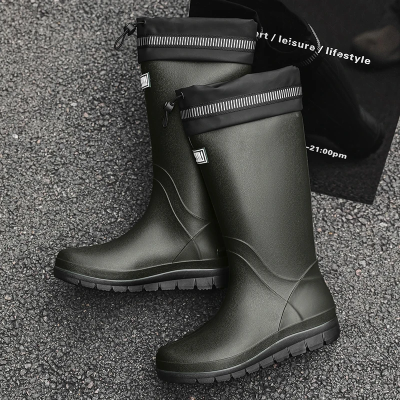 

Мужские резиновые сапоги с высокой трубкой для посадки риса, противоскользящие, водонепроницаемые, непромокаемые, с длинной трубкой, Rubber oes Thi Bot на плоском каблуке