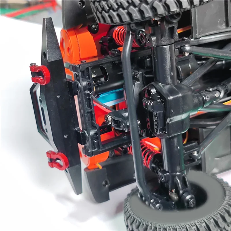 Excelente para Mangniu 128 Wrangler, mejora la barra trasera de parachoques de aleación de aluminio y Metal modificado y hebilla de remolque