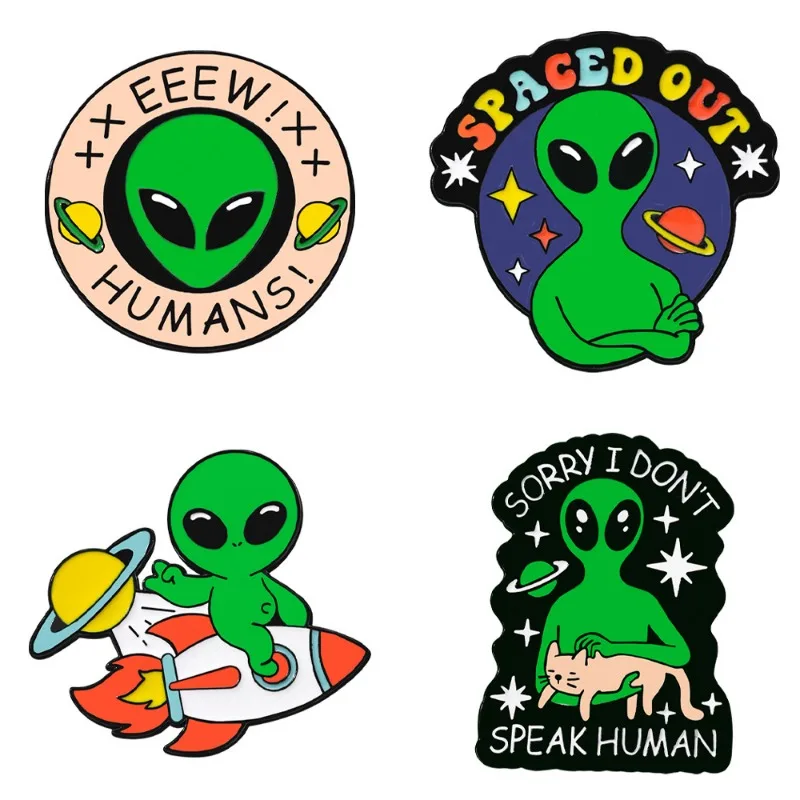 Cartoon space alien-shaped badges, creative letter series alloy pins, accessories for clothing and bags, gifts for friends
