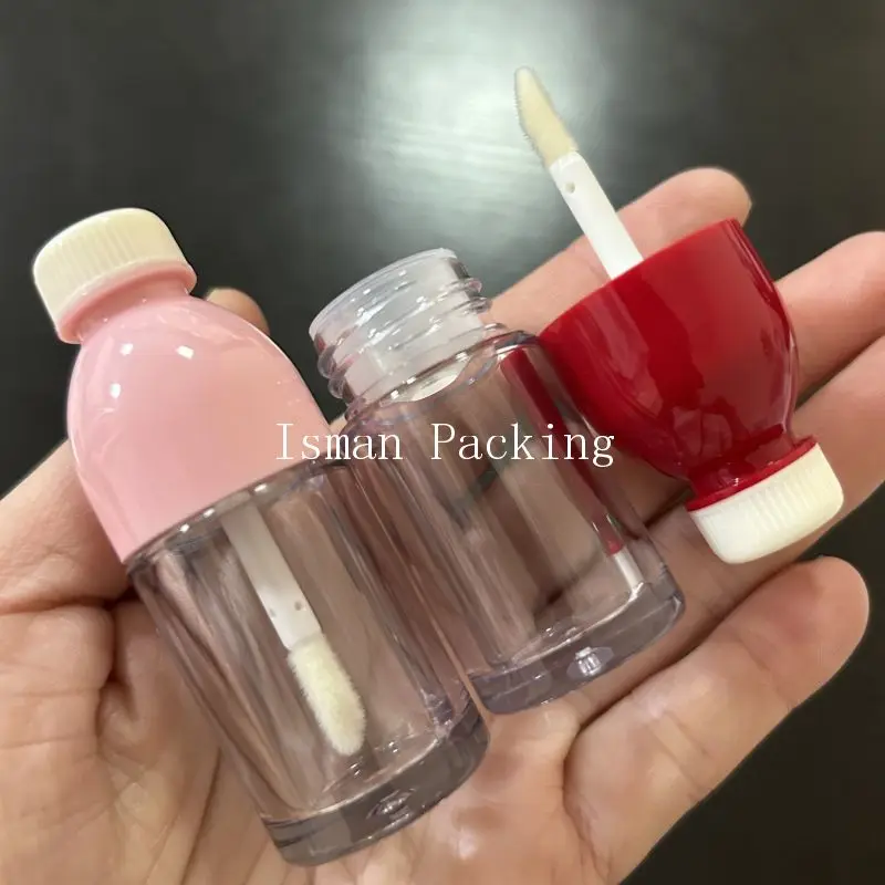 

50Pcs New cute cola water bottle lip gloss packaging pink juice soda bottle lipgloss container tube with wands for kids 8ml