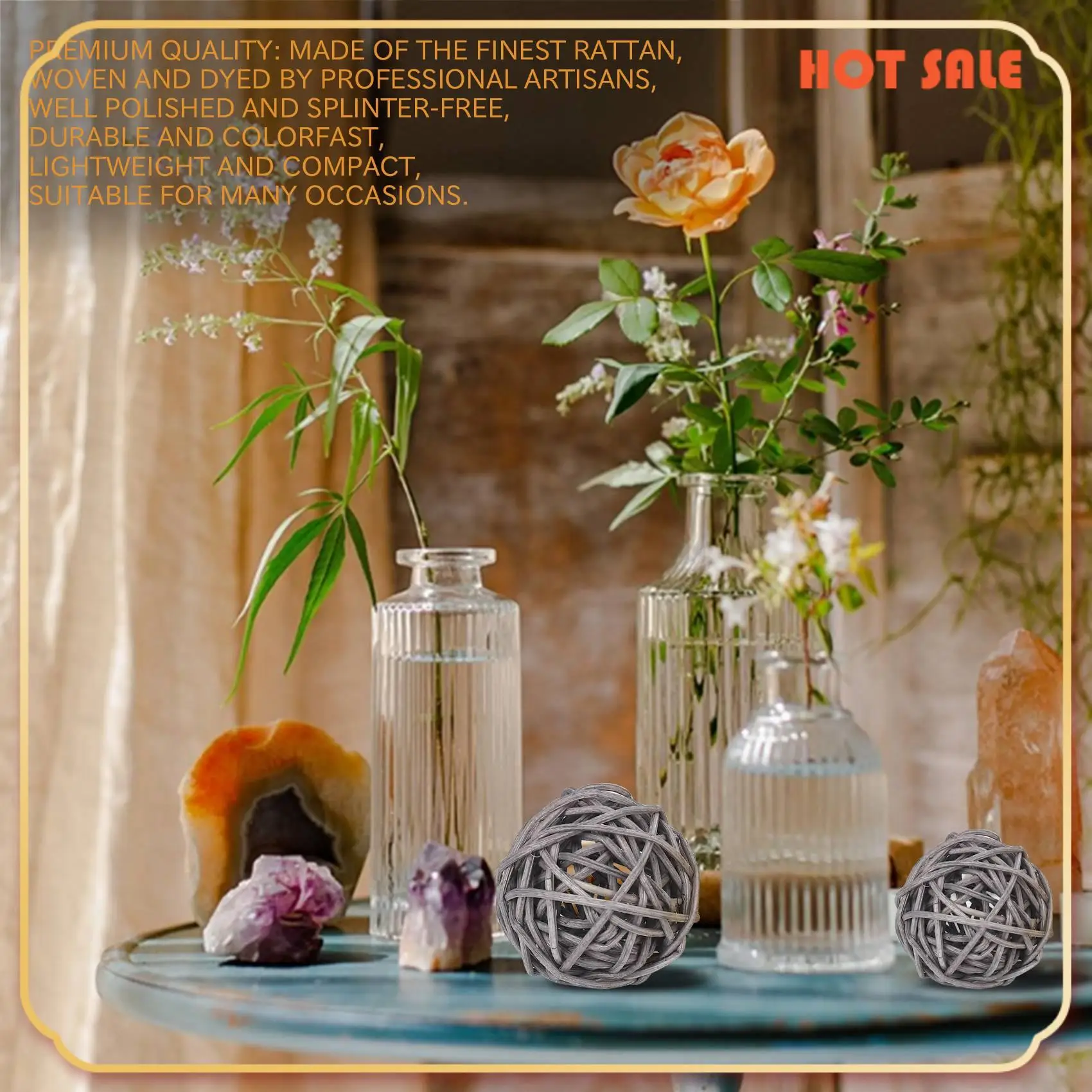 ABFA Rattan Ball, 24PCS 2 Inch Decorative Balls Orbs Vase Bowl Fillers