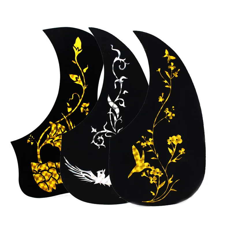 10Pcs Black Laser Pattern Acoustic Guitar Pickguard Pick Guard Sticker Comma Style Multi Pattern Available