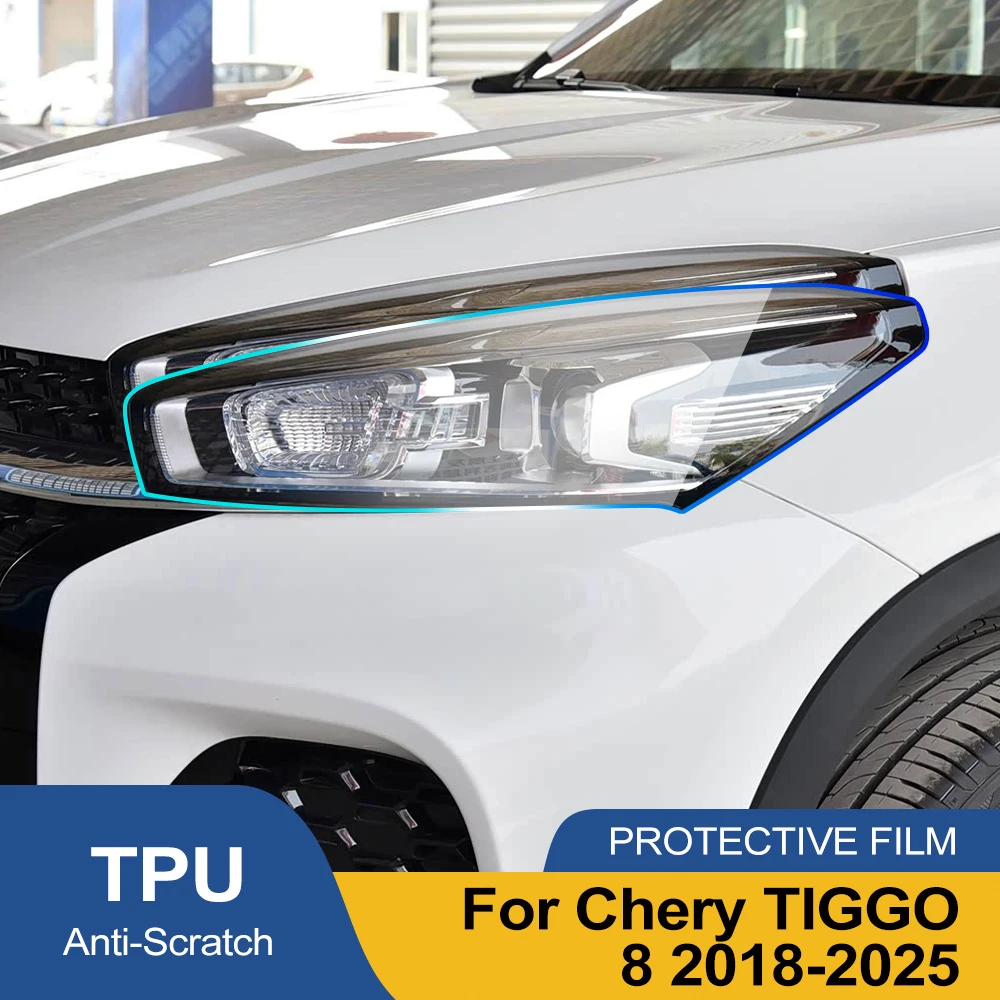 

Премиальная предварительно вырезанная пленка из ТПУ для фар автомобиля, дымчато-черная, глянцевая, для Chery TIGGO 8 2018-2025, комплект для виниловой оклейки PPF с защитой от царапин